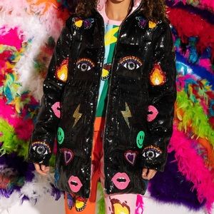 Queen of Sparkles Black Icon Puffer Jacket
